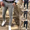 Men's Pants Men's Casual Skinny Pants with Small Checkered Feet Men Clothing for Spring