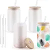 HtVront 4 Pack 16oz sublimatietumblers met bamboe -deksel gemakkelijk om tumbler -spaties te sublimeren voor ijsdranken koffiebekers cadeaus 240416