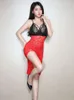 Sexy Spaghetti Strap Lace Bodycon para mujeres Night Club transparente Minifalda de corte bajo vestidos femeninos con hendidura alta