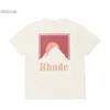 Men's Designer Short Sleeve Fashion Trend Rhude Classic Snow Mountain Sunset Theme Print High Street Loose Oversize Cotton T-shirt