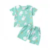 Ensemble Mababy 018m Pâques pour tout-petit bébé bébé bébé fille fille set lapin imprimé short tshirt tenues de vêtements d'été d01