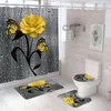 Red Rose Butterfly Bathroom Anti-slip Mat Set Durable Waterproof Shower Curtain Set Pedestal Rug Lid Toilet Cover Bath Mat Rugs 240419