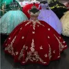 Bourgogne quinceanera klänningar med Cape 2024 pärlor fjäril 3d blommig applikation söt 15 födelsedagsfest bollklänningar spetsar