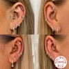 Clips LENNIK 925 Sterling Silver Shiny Rhinestone Hoop Earrings For Women Single Cartilage Small Hoop Ear Bone Buckle Piercing Jewelry