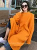 Casual Dresses Winter Women Dress Fall Sweater Long Sleeve Knitted Maxi Vintage Oversize Knitting Thick Warm Purple