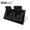 Cap de pó duplo europeu Schuko Wall Socket com garras de clipes capa de saída WallPad Black Crystal Glass Painel 110v250v 240415