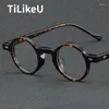 Sunglasses Frames Luxury Acetate Men Eyeglass Frame Retro Tortoises Color Round Glasses Fashion Women Flat Prescription