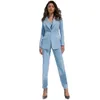 Wedding broekpakken 3 stuks Vrouwenpak Sky Blue Long Sleeve op maat gemaakte kraagjackvestpants voor vrouw Business Formal Wear 240415