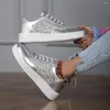 Casual Shoes Moipheng For Women Glossy Silver Glitter Platform Sneakers Ladies Lace-Up Non Slip Luxury Zapatos de Mujer