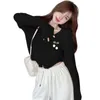 Women's Jackets V Neck Womens Cardigan Cherry Ornaments Long Sleeves Knitted Button Down Sweater Spring Autumn