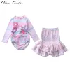 Swimwear badkleding voor meisjes lange mouw rashguard zeemeermin rok twee delige schattige prinses badpak kinderen strand kinderen zwempakmeisje