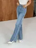 Frauen Jeans hohe Taille Frühling Sommer lang ausgestellte Hosen Frauen Fringe Split Patchwork Fashion Ladies Hosen koreanische lässige Frau Hosen