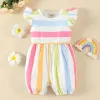 Pieces 2022 Roupas de bebê recém-nascidos vestuário de bebê menina colorida arco-íris listrada manga voadora bebê macacão de bebê de bebê de bebê 018m