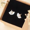 Pendientes de tachuelas Ginkgo Hoja Natural de agua dulce de agua 925 Silver Sterling For Women Femenina Fina Joyería Fina