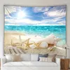 Tapissries Seaside Beach Landscape Tapestry Outdoor Ocean Waves Tropical Palm Trees Summer Scenery Home Garden Wall Hanging Art Deco Mural