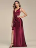 Party Dresses Elegant Evening V Neck Split Ruffles Wholesale Stain Floor Length 2024 Ever Pretty of A-Line Bourgogne Bridesmaid Dress