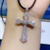 HQ Gems White Gold Cross Si2 Natural Real Diamond Stone Pendant Necklace For Men