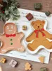 Plates Ceramic Gingerbread Man Gold-painted Cartoon Bear Three-dimensional Christmas Decoration Gift Plate Dessert