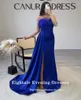 Party Dresses Eightale Royal Blue Evening Feather V-Neck Formal Satin Mermaid Prom Bowns for Wedding Vestidos de Noche