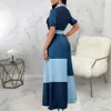 Klänning sexig mode digital tryck färg matchande rund hals kort hylsa för kvinnor 1557