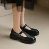Kleiderschuhe Cozok Größe 34-39 Frauen Pumpen Mode T-Strap Chunky Heels Plattform für echte Lederlaafer Freizeitdesigner