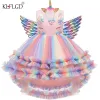 Définit la fête d'anniversaire de nouveau pour enfants Unicorn imprimer en dentelle patchwork robe fille fille bébé robe de broderie