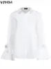 Elegante kantoorblouse dames mode shirts tuniek 2024 vonda long flare mouw tops casual solide knoppen feest blusas femininas 240424