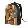 Backpack Unisex Shoulder Casual Hiking Funky Fractal Geometric Shaped With Acoustic Guitar Art School Bag Travel Laptop Rucksack