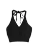 Women's Tanks Purple Knitted Halter Neck Camisole Crop Top Vintage Y2k Fashion Tank Sleeveless Off Shoulder Corset 2024 Summer