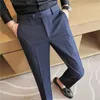 Men Suit Pants Autumn Róż Blue Slim Fit Business Formalne spodnie Brytyjski styl Przystojny swobodny sukienki Mężczyźni Ubranie 240412