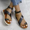 Casual Shoes Women Set Toe Flat Sandals Summer Rom Buckle Solid Color Round Plus Size Beach Flip Flops Sandales Femmes Ete