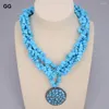 Colliers pendants GG 19 '' 4 Rows Blue Turquoise Chips Choker Black Cz Crystal Collier ethnique pour femmes bijoux Lady