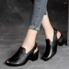 Casual schoenen Beige hakken sandalen slip-on loafers zomer dames open teen lady 2024 groot formaat zwarte elastische band blok peep girls
