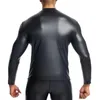 Men Stand collar Long Sleeve Leather TShirt Slim Underwear Body Shapers Waist Trainer Corsets Tummy Shapewear Leather Shirts 240415