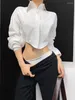 Women's Blouses Keyanketian 2024 lancering vrouwen kort popelin shirt high street single breasted geplooide lange mouwen chique crop top pittig meisje