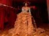 Luxurious Gold Tiered Tulle Evening Dresses Beaded Crystals Sheer Neck Prom Dress Long Sleeves Formal Gowns Vestidos de gala 8201768104