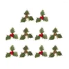 Fleurs décoratives 10pcs Pigne de pin givré artificiel Picks Red Berry tiges de feuilles vertes branches