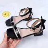 Sandaler 2020 New Fashion Bow High Heel Big Kids Shoes For Girl Sandals Summer Barn Party Leather Shoes 3 4 5 6 7 8 9 10 11 12 Year 240423