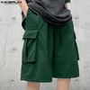 Mäns shorts Incerun 2024 Korean Style Streetwear Double Pocket Design Fashionable Solid All-Match Cargo S-5XL