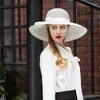Berets Lady Designer Oryginalne Fedoras White Hat Female Summer Shade Linen Suncreen Cap szeroki Brim B-8189