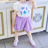 Комплекты одежды 2024 Детский девочки Летние наборы Новые Дети Девушка Фиолетовые Шорты +ТОП