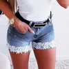 Women's Jeans Jean Shorts Sexy Slim Elastic Lace Patchwork Denim Pants Streetwear Y2k Clothes Women Casual Skinny Outfits 2024