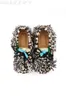 Chaussures décontractées Leopard Imprimerie plate Femmes Trendy Fringe Lacet Up Design Mandis veau en cuir en cuir Décoration Street Style