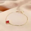 Noble and elegant bracelet popular gift choice Single Flower Clover Bracelet Sterling Silver Plated Gold Natural Red Jade with original vnain cilereft & arrplse