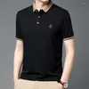 Polos masculinos Moda de verão preto de algodão puro Manga curta camisa polo bordada com broto de colarinho Casual Top versátil