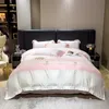 Washed Silk Four Piece Set Simple Ice Cool Summer Sleeping Nude Embroidered Quilt Cover Bed Sheet 18 240420