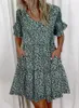 Casual Dresses European American Fashion Floral Print Short Sleeve Dress kjol Kvinnor Sexig tryckt mini