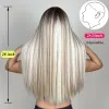 Wigs EASIHAIR Long Silver with Blonde Highlight Synthetic Wigs for Women Straight with Bangs Natural Wigs Cosplay Hair Heat Resistant