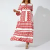 Sukienki imprezowe Kobiety lato moda boho maxi sukienka geometryczna koronkowa koronkowa puff rękaw