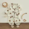 Visgogo Kids Unisexe Cotton Linn Pyjama Costume Bear Print Long Mancome Pocket Avant Tops Pantalons Long Pants Spring Vêtements Contrus Set 240408